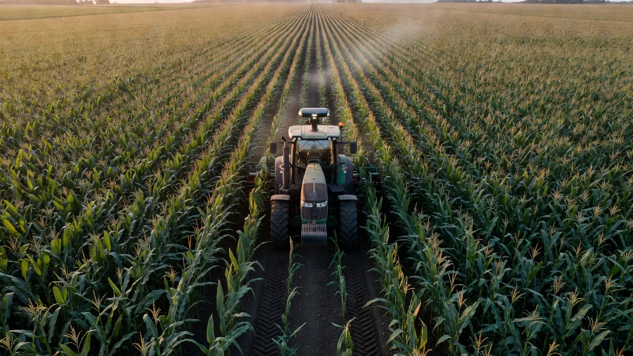 Drone sobrevoando lavoura de soja com mapa de produtividade em agricultura de precisão
